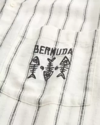 Bermudas de manga corta con estampado de mezcla de lino y corte cuadrado