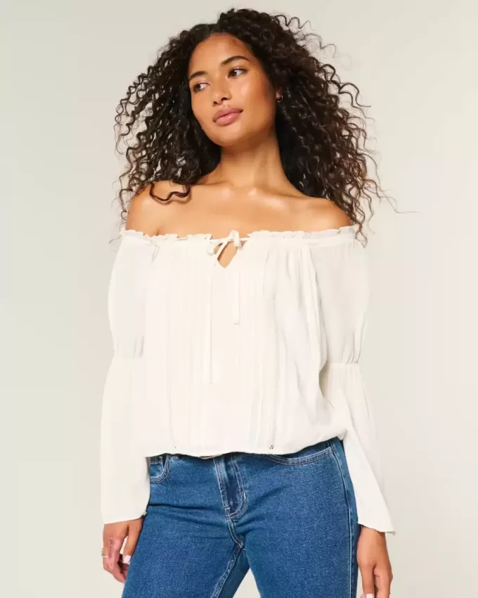 Blusa de manga larga con hombros descubiertos fácil de llevar