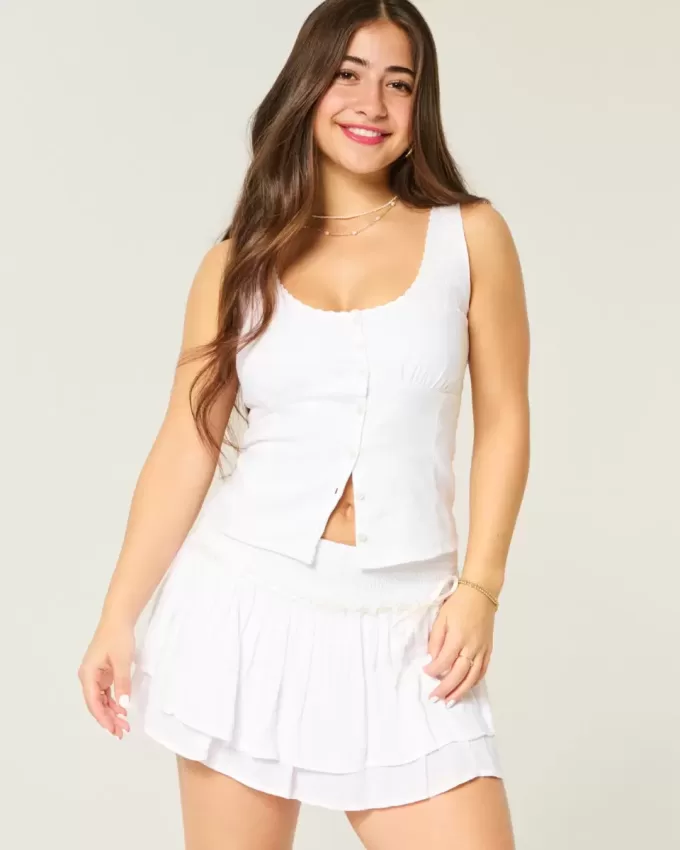 Blusa de mezcla de lino con botones Blusa de mezcla de lino con botones