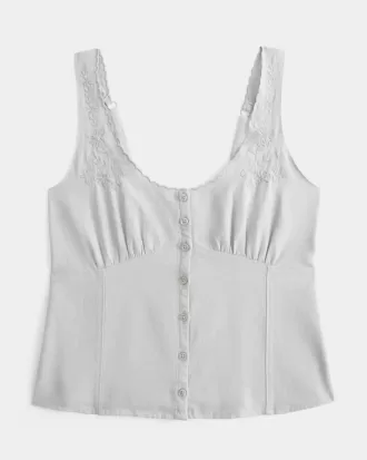 Blusa de mezcla de lino con botones