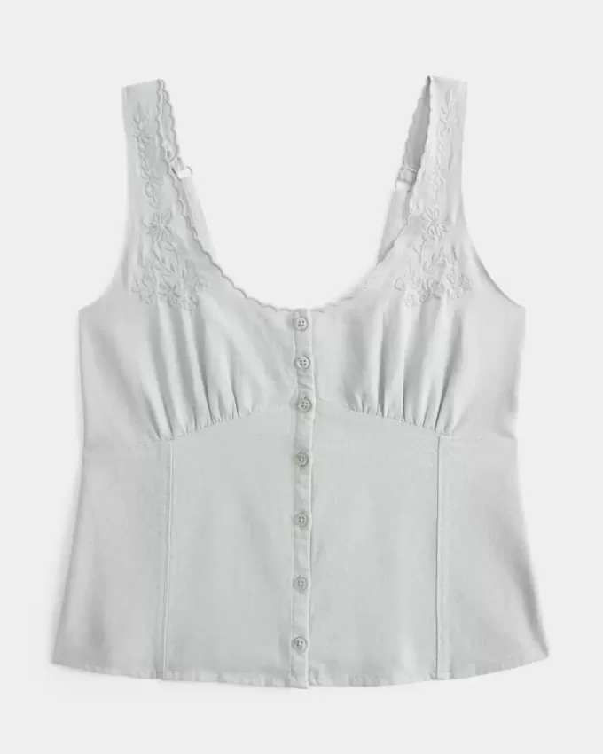 Blusa de mezcla de lino con botones Blusa de mezcla de lino con botones