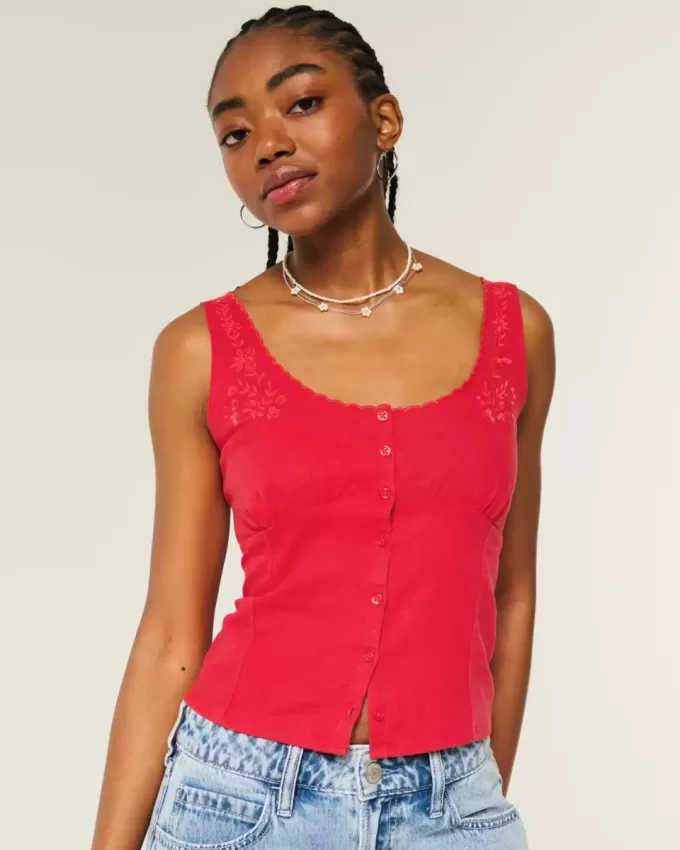 Blusa de mezcla de lino con botones