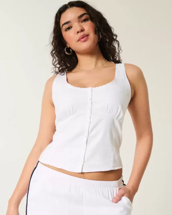 Blusa de mezcla de lino con botones Blusa de mezcla de lino con botones