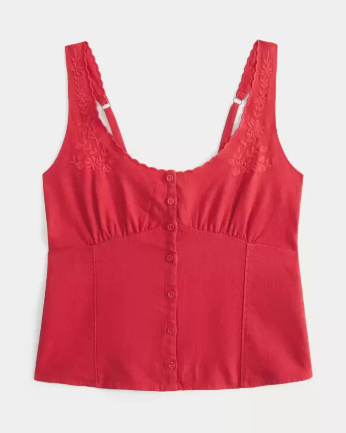 Blusa de mezcla de lino con botones