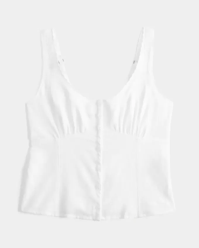 Blusa de mezcla de lino con botones Blusa de mezcla de lino con botones