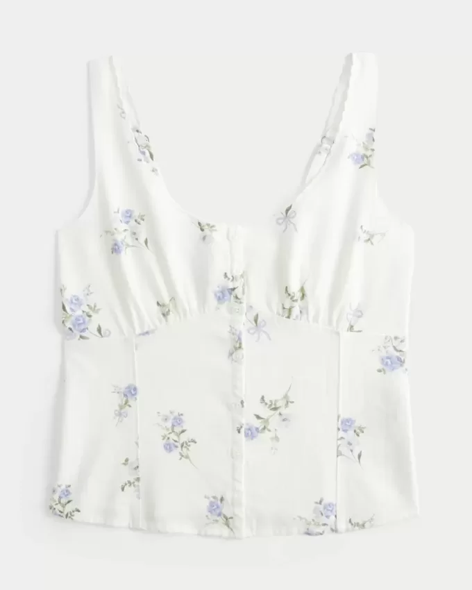 Blusa de mezcla de lino con botones Blusa de mezcla de lino con botones