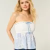 Blusa sin tirantes de mezcla de telas estilo crochet fácil
