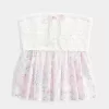 Blusa sin tirantes de mezcla de telas estilo crochet fácil