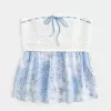 Blusa sin tirantes de mezcla de telas estilo crochet fácil