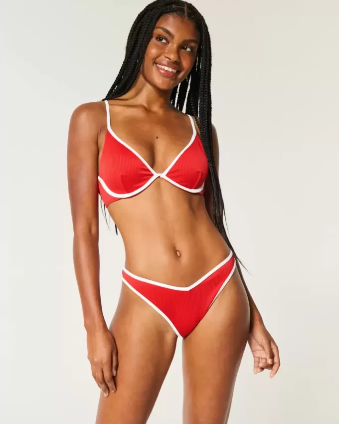 Braguita de bikini atrevida con cintura en V y pierna alta acanalada Braguita de bikini atrevida con cintura en V y pierna alta acanalada