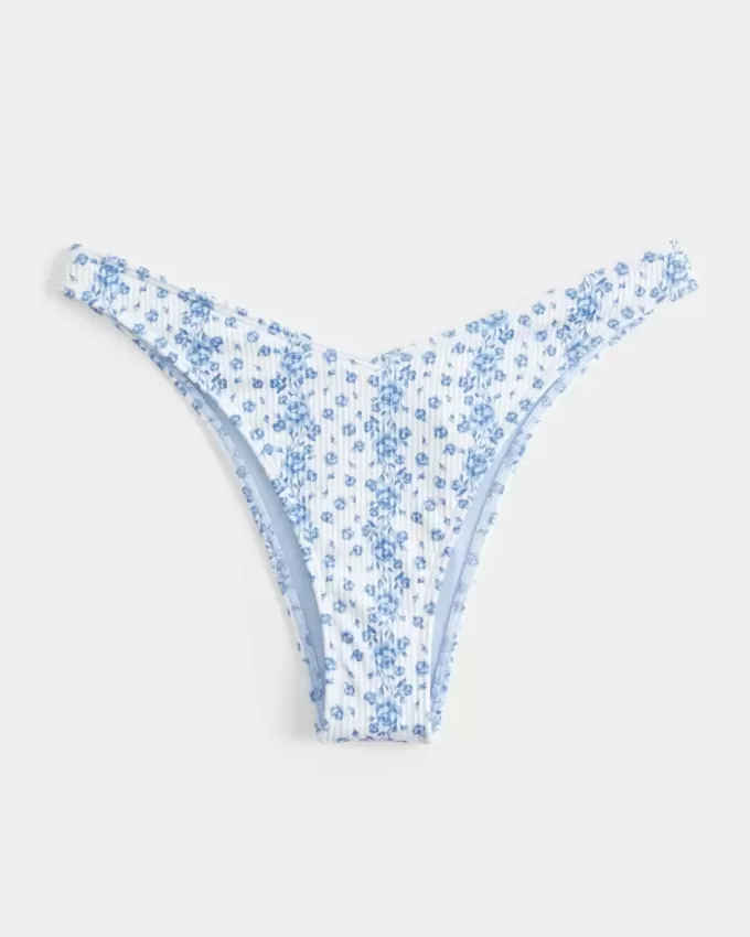 Braguita de bikini atrevida con cintura en V y pierna alta acanalada Braguita de bikini atrevida con cintura en V y pierna alta acanalada
