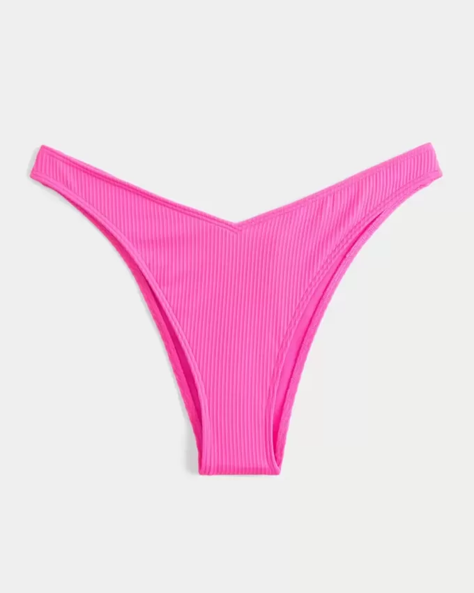 Braguita de bikini atrevida con cintura en V y pierna alta acanalada Braguita de bikini atrevida con cintura en V y pierna alta acanalada