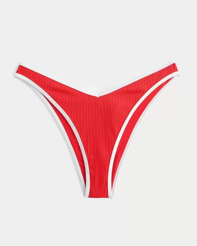 Braguita de bikini atrevida con cintura en V y pierna alta acanalada Braguita de bikini atrevida con cintura en V y pierna alta acanalada
