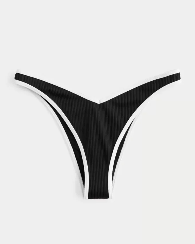 Braguita de bikini atrevida con cintura en V y pierna alta acanalada Braguita de bikini atrevida con cintura en V y pierna alta acanalada