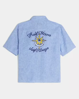 Camisa cuadrada de lino con manga corta y estampado de media luna
