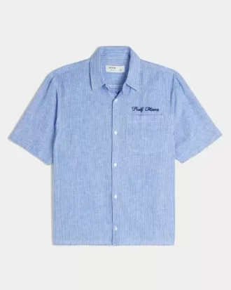 Camisa cuadrada de lino con manga corta y estampado de media luna