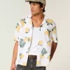 Camisa cuadrada de mezcla de lino con estampado de limones