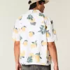Camisa cuadrada de mezcla de lino con estampado de limones