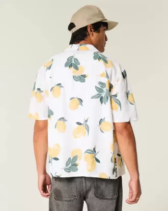 Camisa cuadrada de mezcla de lino con estampado de limones