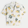 Camisa cuadrada de mezcla de lino con estampado de limones
