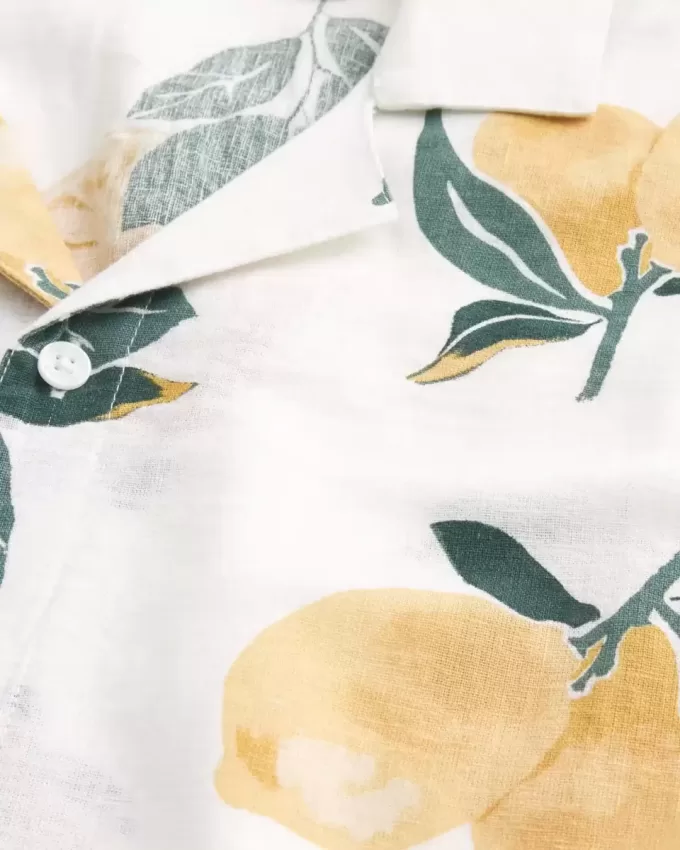 Camisa cuadrada de mezcla de lino con estampado de limones