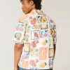 Camisa cuadrada de mezcla de lino con estampado de sellos
