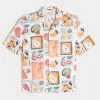 Camisa cuadrada de mezcla de lino con estampado de sellos