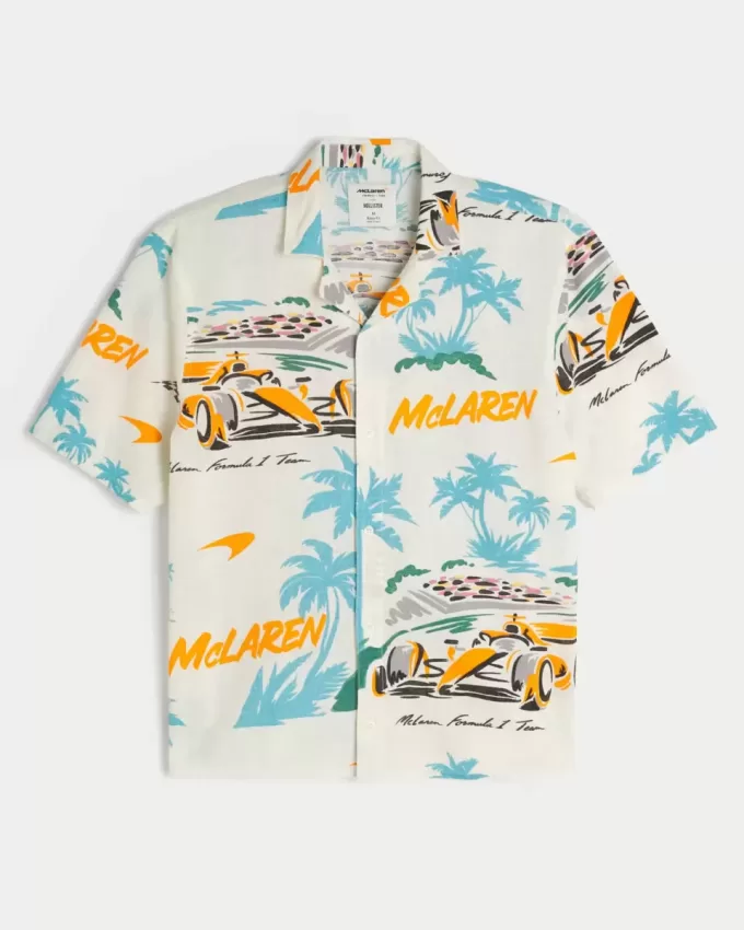 Camisa cuadrada de mezcla de lino con estampado McLaren Camisa cuadrada de mezcla de lino con estampado McLaren