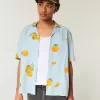 Camisa cuadrada de mezcla de lino con estampado naranja