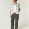 Camisa cuadrada de mezcla de lino con estampado naranja