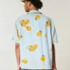 Camisa cuadrada de mezcla de lino con estampado naranja