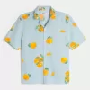 Camisa cuadrada de mezcla de lino con estampado naranja