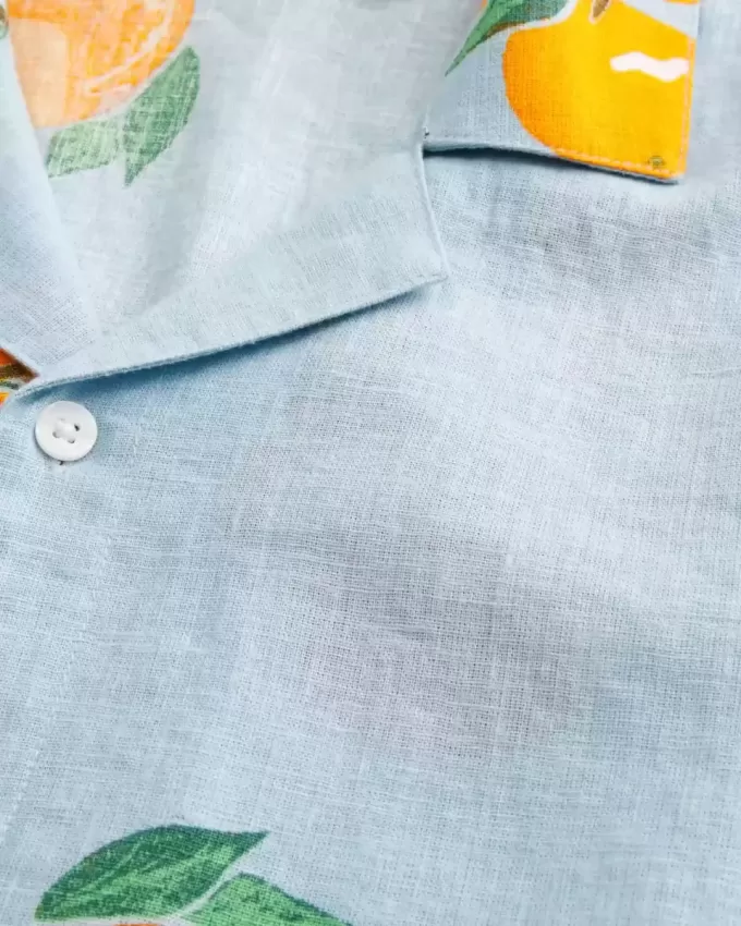 Camisa cuadrada de mezcla de lino con estampado naranja