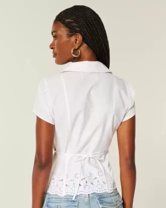 Camisa de manga corta bordada de popelina elástica