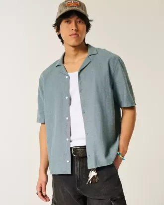 Camisa de manga corta de mezcla de lino con corte cuadrado