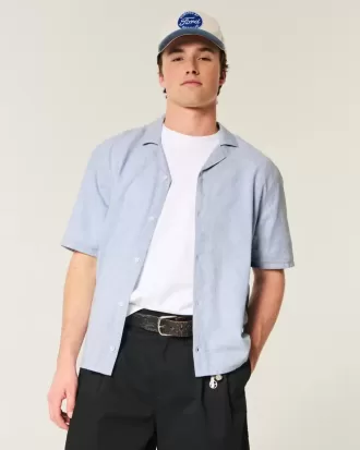 Camisa de manga corta de mezcla de lino con corte cuadrado