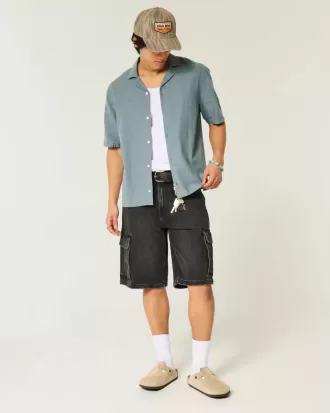 Camisa de manga corta de mezcla de lino con corte cuadrado