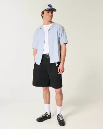 Camisa de manga corta de mezcla de lino con corte cuadrado