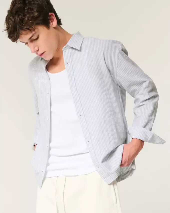 Camisa de mezcla de lino con botones Camisa de mezcla de lino con botones