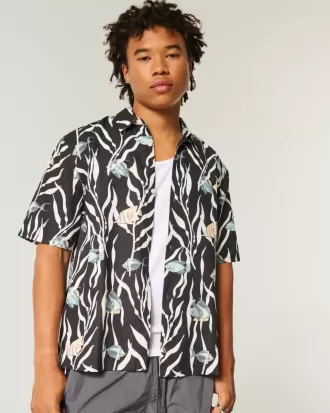 Camisa de mezcla de lino con estampado de peces tropicales