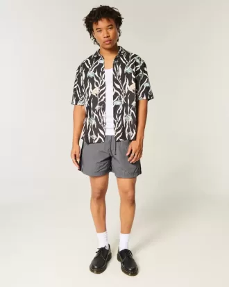Camisa de mezcla de lino con estampado de peces tropicales