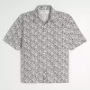 Camisa de mezcla de lino con estampado tropical cuadrado Camisa de mezcla de lino con estampado tropical cuadrado