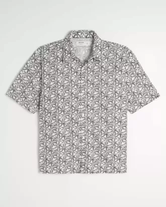 Camisa de mezcla de lino con estampado tropical cuadrado