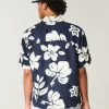 Camisa de mezcla de lino con estampado tropical cuadrado Camisa de mezcla de lino con estampado tropical cuadrado