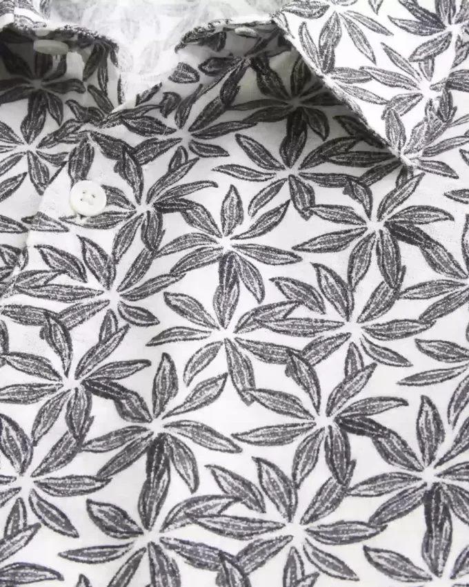 Camisa de mezcla de lino con estampado tropical cuadrado Camisa de mezcla de lino con estampado tropical cuadrado