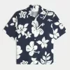 Camisa de mezcla de lino con estampado tropical cuadrado Camisa de mezcla de lino con estampado tropical cuadrado