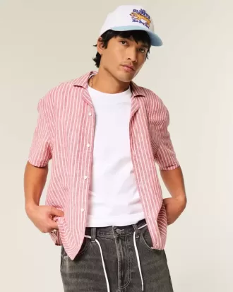 Camisa de mezcla de lino de manga corta y corte cuadrado