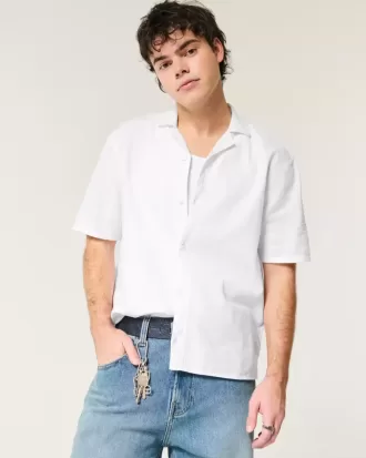 Camisa de mezcla de lino de manga corta y corte cuadrado