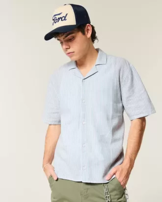 Camisa de mezcla de lino de manga corta y corte cuadrado