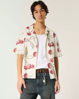 Camisa de mezcla de lino de manga corta y corte cuadrado